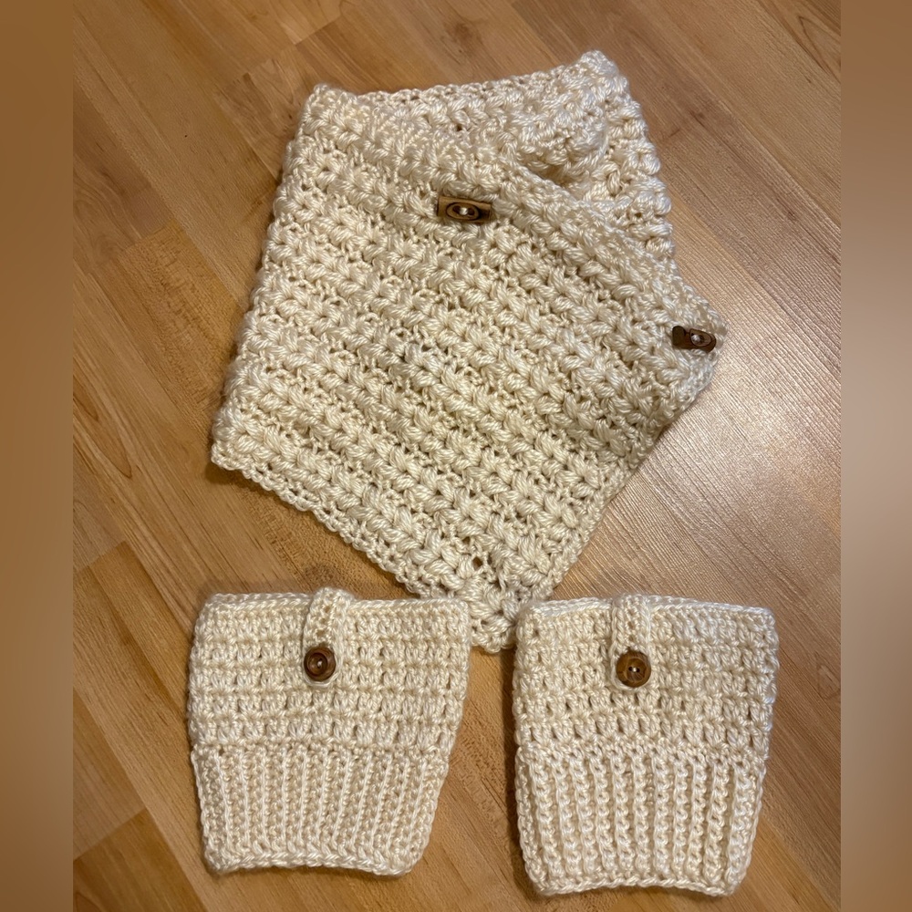 Cozy Cream Crochet Scarf/Neck Warmer and Boot Cuffs Set
